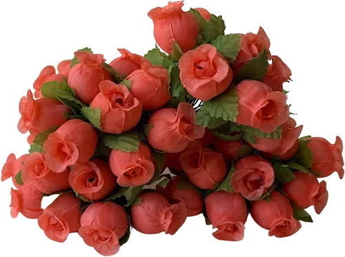 Vista 6 de GiftWrap Etc. Rosas artificiales de seda coral – 12 mini ramos de 12 capullos de rosa, 144 capullos de rosa en total, boda, recepción, aniversario