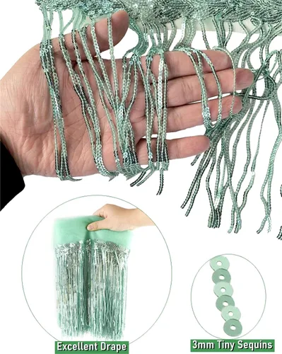 Vista 2 de Cinta de flecos con lentejuelas brillantes de 10 yardas, cinta de lentejuelas con flecos, adorno de encaje con lentejuelas y abalorios para costura