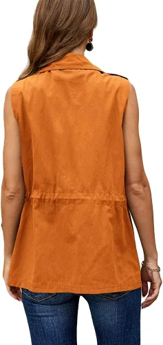 Vista 4 de Koodred - Chaleco militar casual para mujer, ligero, sin mangas, con cordón, con bolsillos