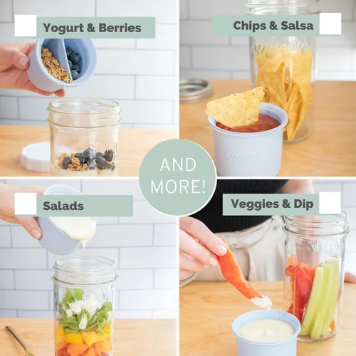 Vista 3 de Masontops Snack Stack - Separadores de tarros Mason para frascos de boca ancha, avena durante la noche y recipientes de preparación de comidas