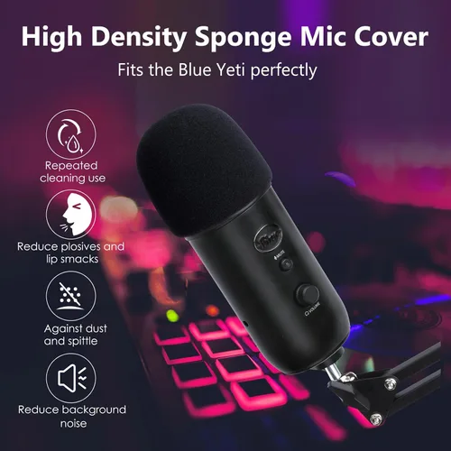 Vista 2 de Blue Yeti - Soporte para micrófono con cubierta de espuma, soporte de brazo de tijera de suspensión y filtro de parabrisas para micrófono