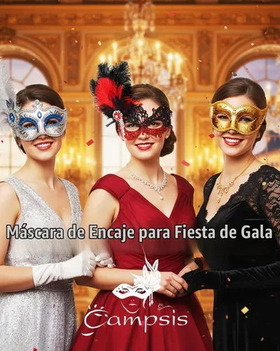 Vista 7 de Campsis Máscara de mascarada para mujer, máscara de plumas para mascarada, máscara de encaje veneciano con diamantes de imitación