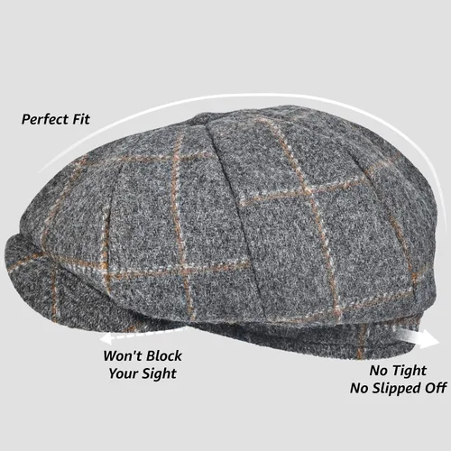 Vista 3 de Gorra de hombre estilo Newsboy de alta calidad en lana tweed Gatsby, estilo Ivy, gorra de taxista, gorra plana para golf, para padres, unisex