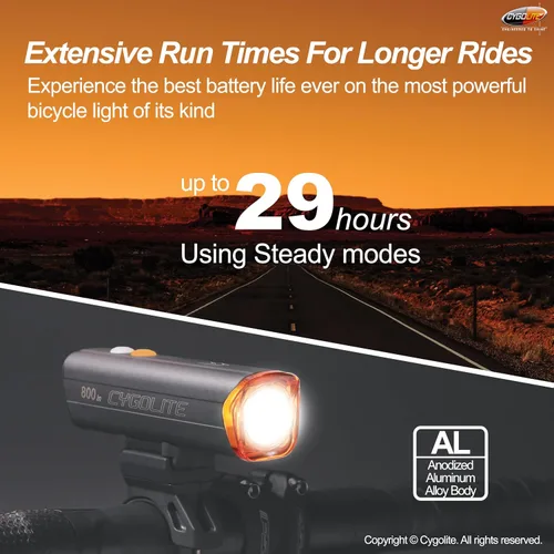 Vista 3 de Cygolite Velocity 1600, 1200, 1000, 800 Lumen USB-C Bike Lights – Anodized Aluminum Alloy – 9 Light Modes – Fine Tunable Brightness - Compact, IP67