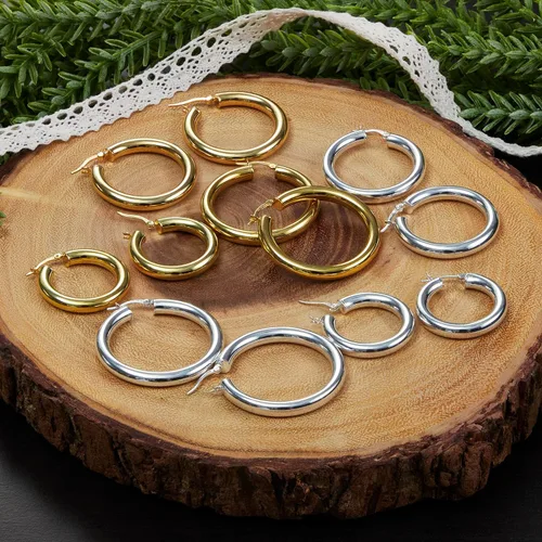Vista 3 de Aretes de aro para mujer, aretes de plata de ley con cierre resistente, sin níquel ni plomo, aretes de aro para mujer para regalo de cumpleaños