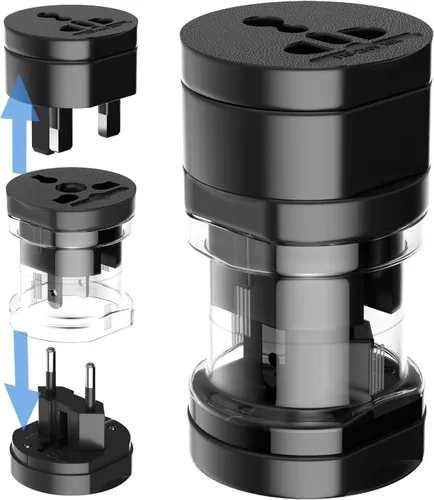 Vista 9 de Adaptador de enchufe de viaje con 2 USB A+1 USB C, adaptador de viaje universal todo en uno, convertidores de corriente, cargador de pared