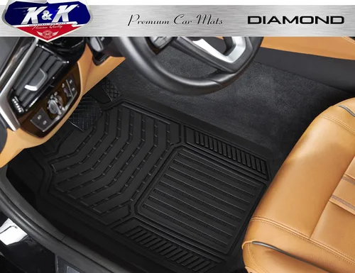 Vista 4 de K&K Auto Accessories 3D - Tapete grueso para piso de automóvil, 8 libras, resistente, duradero, universal, diamante negro, plato profundo