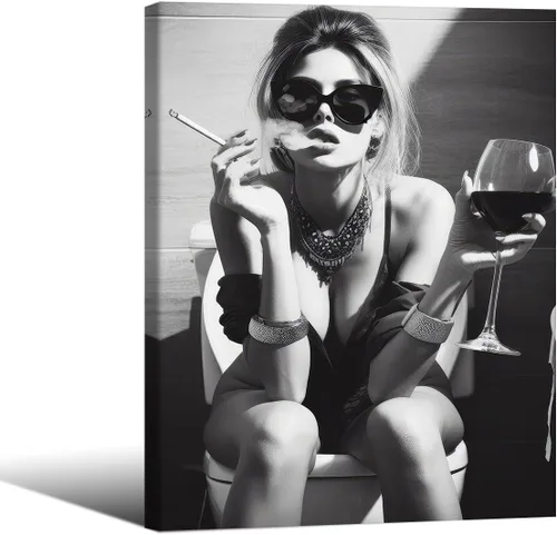 Vista 19 de WBSTGUE Arte retro divertido para pared de baño, letrero de reglas de baño, póster minimalista en blanco y negro, impresiones en lienzo