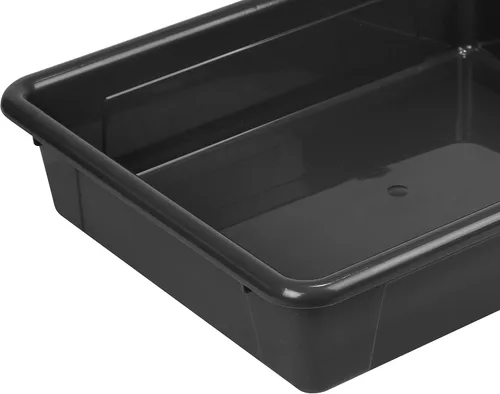Vista 4 de Storex Bandeja de almacenamiento plana tamaño carta, contenedor organizador con tapa sin broches para aula, oficina y hogar, negro, paquete de 5