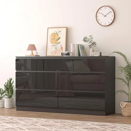Vista 8 de Cómoda de 12 cajones con estación de carga, cómoda grande moderna con 12 cajones sin asas, cómoda de almacenamiento de madera para dormitorio, sala