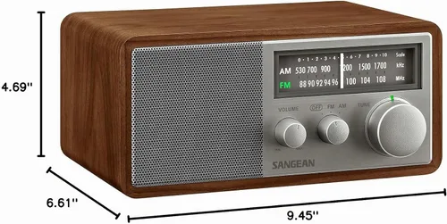 Vista 6 de Sangean SG-116 AM/FM Receptor de gabinete de madera analógica, nogal plateado
