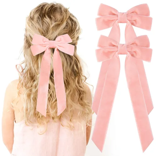 Vista 14 de 2 piezas de broches de cinta de terciopelo con lazos de pelo marrones, broches grandes de cocodrilo de otoño, accesorios para el cabello