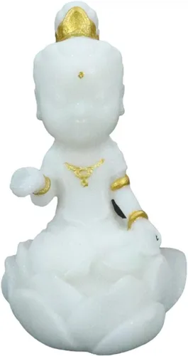 Vista 9 de Ebros Gift Pequeño Feng Shui Cultural Art Fortuna Charm Blanco y Oro Buda Figurita Bodhisattva Hotei Mini Budas Talismán Escultura