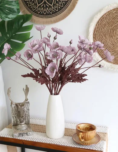 Vista 3 de IPOPU Flores de amapola rosadas, 8 unidades, flores artificiales de seda con tallos, arreglos florales de seda para centros de mesa de boda, centros