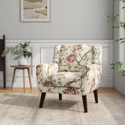 Vista 47 de Accent Chair Set of 1, Comfy Reading Armchair, Beige Linen Blend, Tufted Button Backrest, Solid Wood Frame, Upholstered Club Single Sofa Chairs