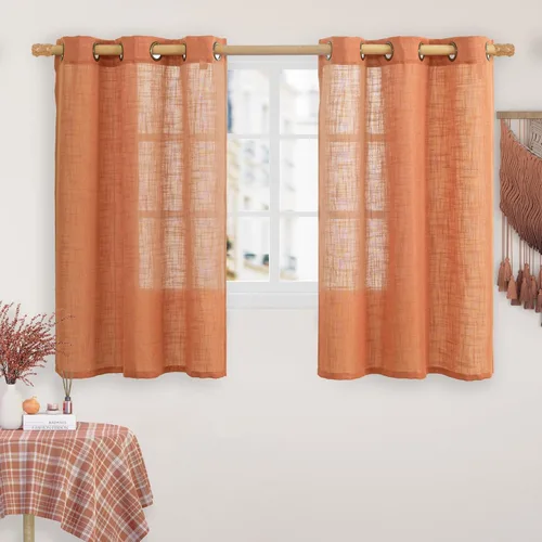 Vista 45 de LAMIT Cortinas de lino marrón caramelo para sala de estar, 84 pulgadas, de lino sintético, texturizado, filtrante de luz, paneles de privacidad
