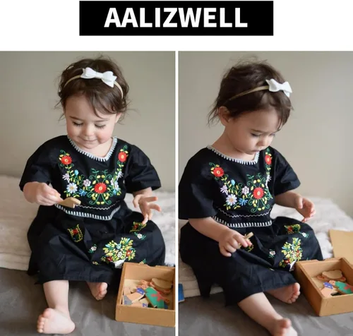 Vista 2 de Aalizzwell Vestido bordado de manga corta para bebé niña pequeña