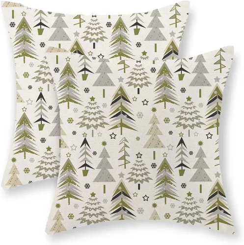 Vista 54 de Juego de 2 fundas de almohada navideñas de 16 x 16 pulgadas, fundas de almohada de lino color rojo con diseño de alces y ciervos de invierno