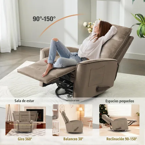 Vista 3 de Silla reclinable basculante giratoria para adultos, silla mecedora Silla reclinable balancín pequeña para espacios pequeños, RV, sala de estar