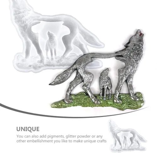 Vista 6 de Molde de forma de lobo molde de artesanía de silicona epoxi decoración animal herramienta flexible DIY