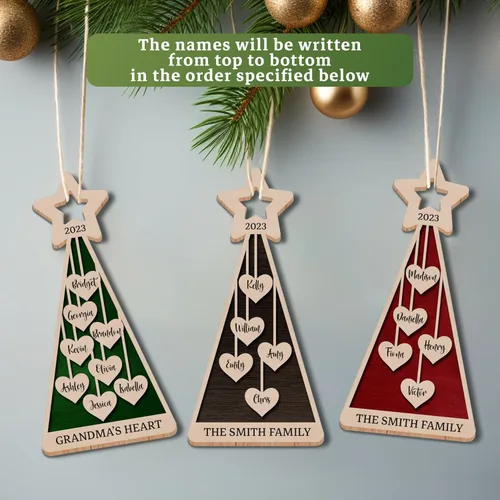 Vista 4 de Adorno de madera personalizado con estrella de árbol de Navidad 2025, nombres de familia personalizados y etiqueta de regalo, decoración de Navidad