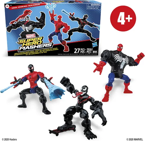 Vista 3 de Marvel Super Hero Mashers - Paquete de colección de telarañas con Spiderman, Venom y Miles Morales (exclusivo de Amazon)