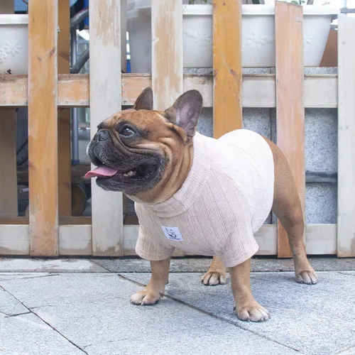 Vista 4 de iChoue - Ropa para mascotas, suéter de cuello alto de invierno para perros con cuello tortuga para Bulldog inglés, Boston Terrier, abrigo de pana