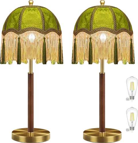 Vista 10 de ILLMTW Lámpara de mesa de flores para dormitorio, sala de estar, pequeñas lámparas doradas, regulables, estilo bohemio, con pantalla de cristal