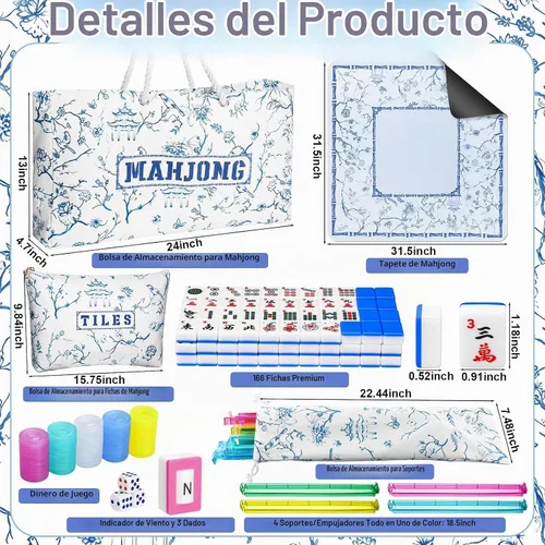 Vista 2 de Juego completo de 179 piezas de azulejos Mahjong americanos