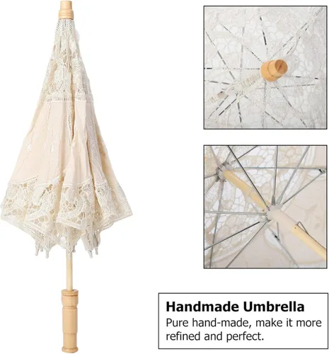 Vista 7 de Niiyen Vintage Lace Umbrella, Handmade Lace Flower Embroidery Parasol, Sun Parasol Folding Flower Embroidery Umbrella, Wedding Bride Photography