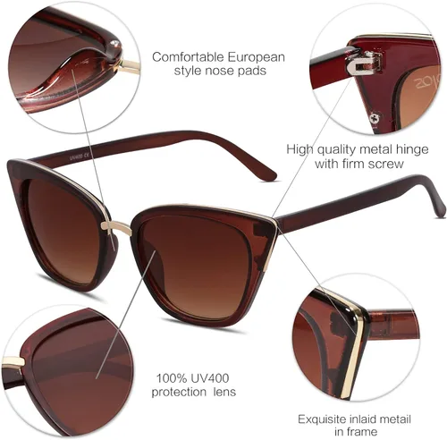 Vista 4 de Sojos Lentes de sol de diseñador, tipo ojo de gato, a la moda UV400 lentes de sol de protección SJ2052