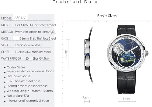 Vista 7 de AGELOCER Womens Top Brand Blue Moon Phase Lightweight Analog Quartz Business Casual Fashion Ladies Watch Luxury Elegant Christmas Valentine