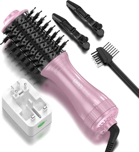 Vista 9 de DAN (100 V-240 V) Cepillo secador de pelo automático de doble voltaje, cepillo secador de pelo de viaje con adaptador de enchufe multifunción, mini