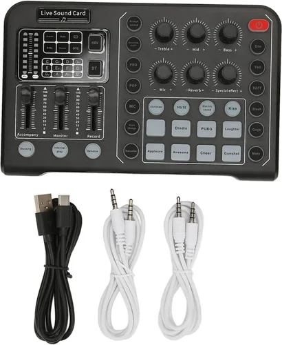 Vista 7 de Diydeg Tarjeta de sonido externa en vivo, mezclador de audio profesional, cambiador de voz con afinación electrónica de 12 pasos, reducción