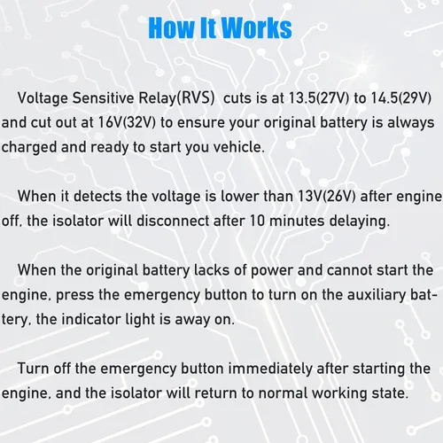 Vista 7 de Aislador inteligente de doble batería, 12 V/24 V, relé sensible al voltaje universal de 250 amperios - VSR para automóvil, RV, ATV, UTV, cámper