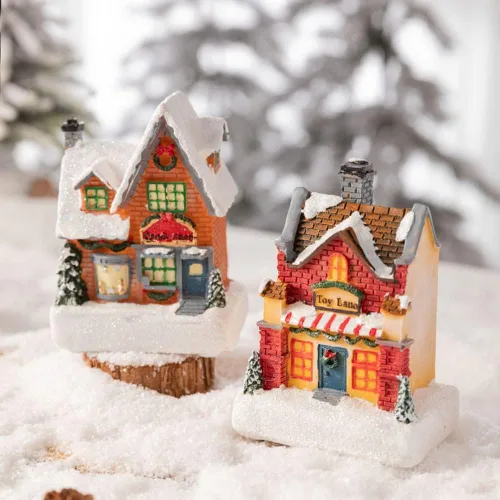 Vista 4 de Casa iluminada de pueblo de Navidad, casas de pueblo de Navidad iluminadas con LED, Navidad, invierno, aldea de nieve, casa iluminada, decoración
