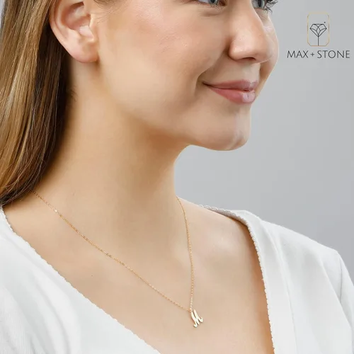 Vista 5 de MAX + STONE Collar extensible de oro blanco o amarillo sólido de 10 quilates, con letra inicial delicada, 16+2 pulgadas, Metal