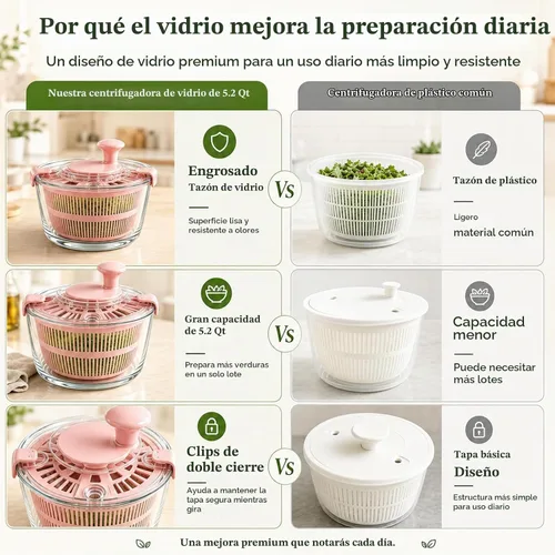 Vista 8 de Ensalada de cristal grande de 5.2 cuartos de galón con tapa de Rosa