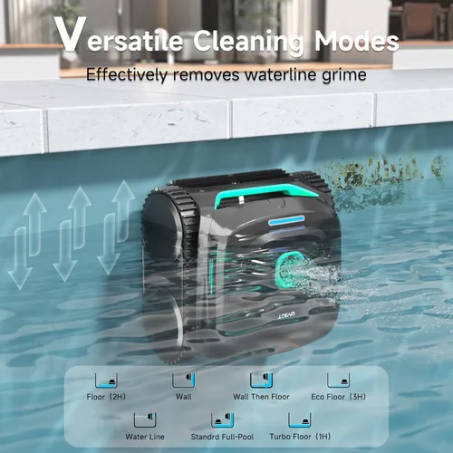 Vista 8 de WYBOT C2 - Limpiador robótico inalámbrico para piscinas, doble filtración, escalada de pared y limpieza de línea de flotación, programación