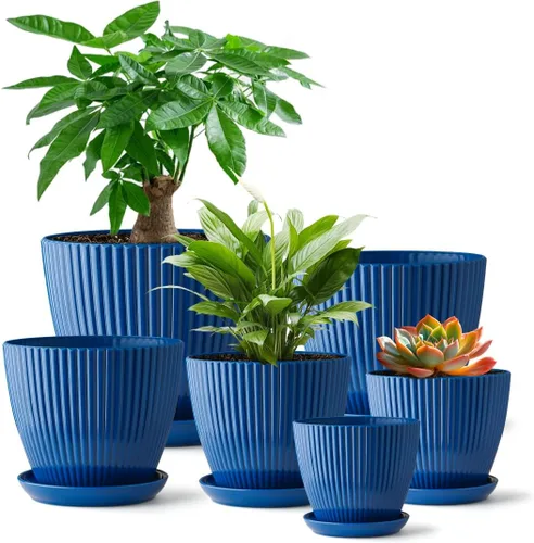 Vista 6 de RooTrimmer Macetas de Plástico Engrosado Negro de 7.5 Pulgadas con Platillos, Paquete de 6 Maceteros Modernos para Plántulas para Plantas