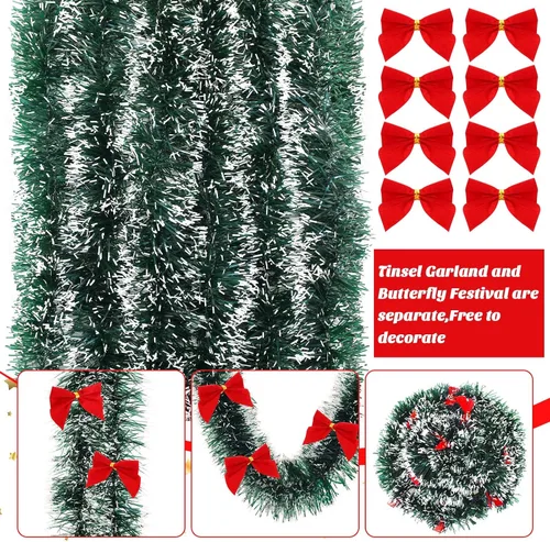 Vista 3 de 24 guirnaldas de oropel de Navidad de 157.4 pies, guirnalda de oropel metálica de Navidad, decoración brillante para colgar en el árbol de Navidad