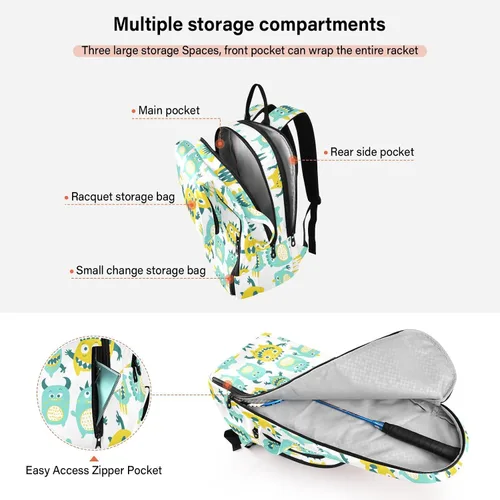 Vista 5 de Women Men Tennis Bag Cute Sturdy Cute Little Monsters Green Yellow Sport Pickleball Badminton Bag for Men Women Tennis Sport bolso para raquetas