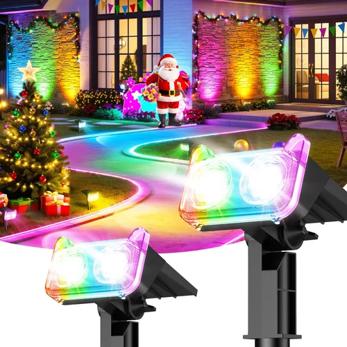 Vista 15 de LETMY Solar Lights Outdoor Waterproof IP65, 4 Pack Solar Spot Lights Outdoor with 2 Big LEDs, 2-in-1 Wall Lights & 8 Modes Solar Landscape