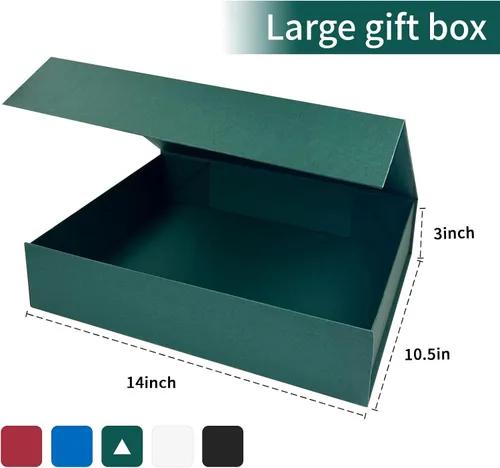Vista 2 de YINUOYOUJIA Cajas de regalo de 13.8 x 10.5 x 3 pulgadas, caja de regalo grande con tapas, cinta y tarjeta, cajas de camisa plegables verdes, regalos