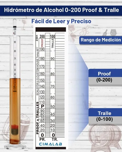 Vista 4 de CIMALAB Hidrómetro - Medidor de Alcohol, Hidrómetro de Alcohol 0-200 Proof e Hidrómetro Tralle, Probador de Graduación Alcohólica