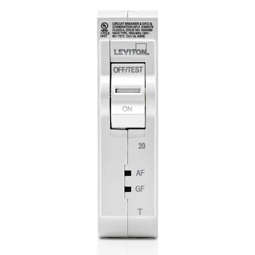 Vista 2 de Leviton LB120-DFT 20A - Disyuntor de rama AFCI/GFCI de 1 polo, magnético térmico, 120 VAC, color blanco