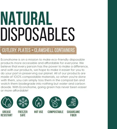 Vista 5 de EconoHome Platos de papel compostables de 10 pulgadas (paquete de 125) – Platos desechables ecológicos hechos de bagazo o fibra de caña de azúcar
