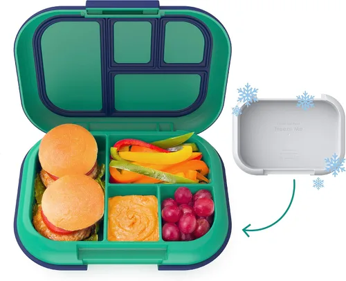 Vista 2 de Bentgo® Lonchera Chill para niños (verde/azul marino) con utensilios de plástico reutilizables para niños (azul)