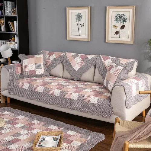 Vista 7 de vctops Fundas de sofá con diseño floral de retazos reales, de algodón, estilo bohemio, acolchado, para sofá modular, funda antideslizante