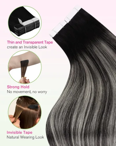 Vista 92 de YoungSee Extensiones de Cabello Humano con Cinta Balayage Extensiones de Cabello con Cinta Marrón Oscuro Extensiones de Cabello con Cinta Ombre